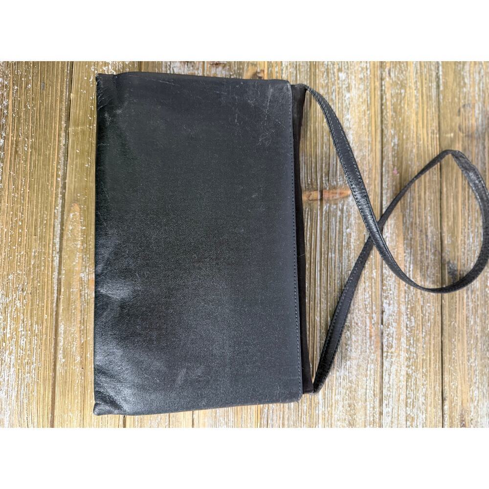 Vintage Black Leather Shoulder Bag Minimalist 90s Y2K Baguette Clutch Chic - Picture 6 of 9